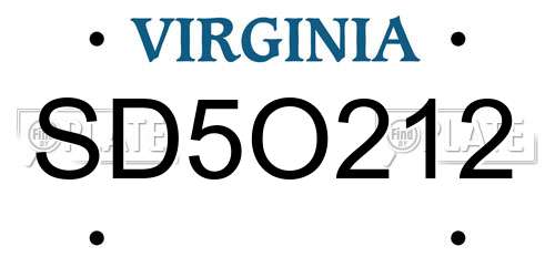 SD5O212 Virginia License Plate