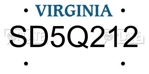 SD5Q212 Virginia License Plate