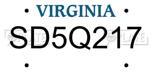 SD5Q217 Virginia License Plate