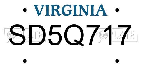 SD5Q717 Virginia License Plate