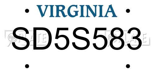 SD5S583 Virginia License Plate