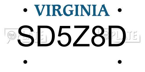 SD5Z8D Virginia License Plate