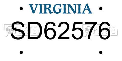 SD62576 Virginia License Plate