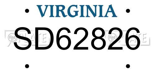 SD62826 Virginia License Plate