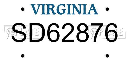 SD62876 Virginia License Plate
