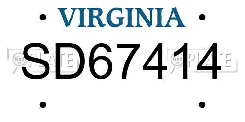 SD67414 Virginia License Plate