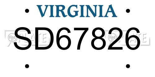 SD67826 Virginia License Plate