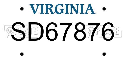 SD67876 Virginia License Plate