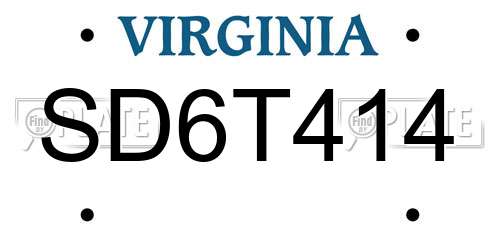 SD6T414 Virginia License Plate