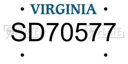 SD70577 Virginia License Plate