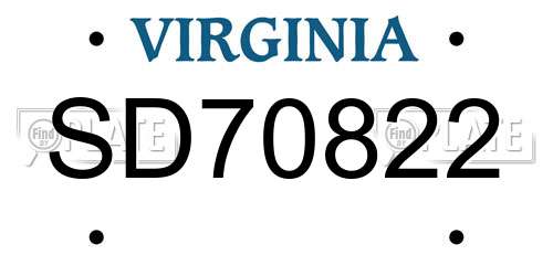 SD70822 Virginia License Plate