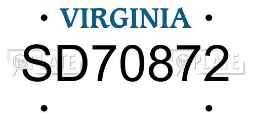 SD70872 Virginia License Plate