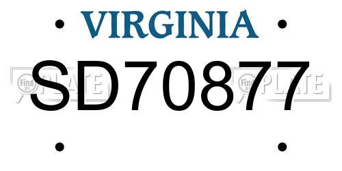 SD70877 Virginia License Plate