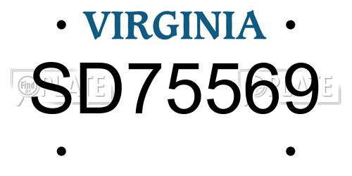 SD75569 Virginia License Plate
