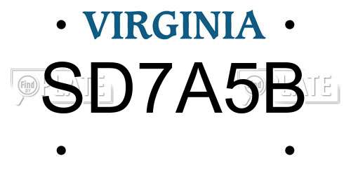 SD7A5B Virginia License Plate