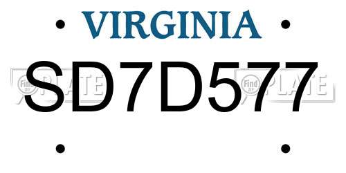 SD7D577 Virginia License Plate