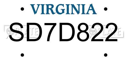 SD7D822 Virginia License Plate
