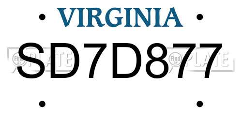 SD7D877 Virginia License Plate