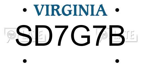 SD7G7B Virginia License Plate