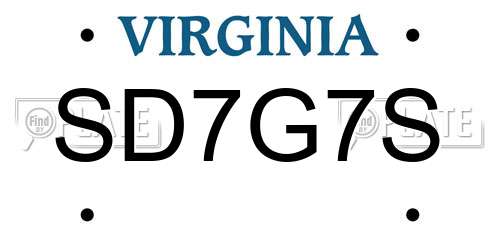 SD7G7S Virginia License Plate
