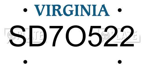 SD7O522 Virginia License Plate