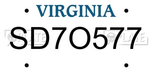 SD7O577 Virginia License Plate