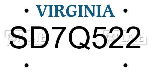 SD7Q522 Virginia License Plate