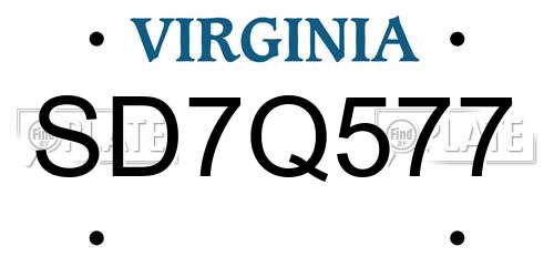 SD7Q577 Virginia License Plate