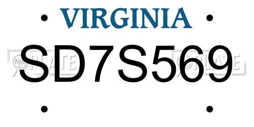 SD7S569 Virginia License Plate