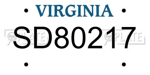 SD80217 Virginia License Plate