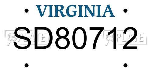 SD80712 Virginia License Plate