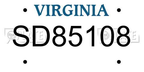 SD85108 Virginia License Plate