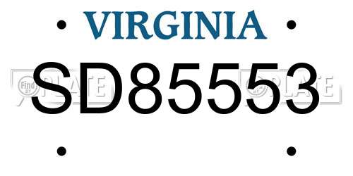SD85553 Virginia License Plate