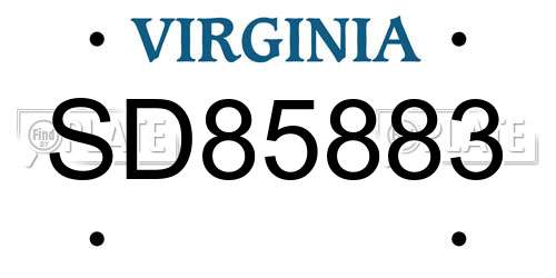 SD85883 Virginia License Plate