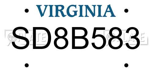 SD8B583 Virginia License Plate