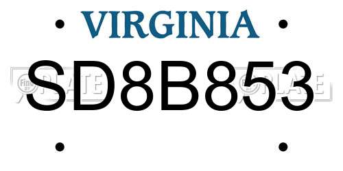 SD8B853 Virginia License Plate