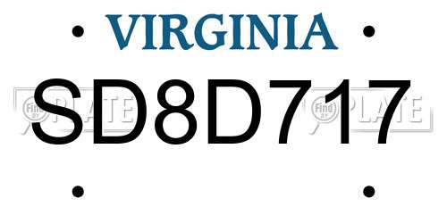 SD8D717 Virginia License Plate