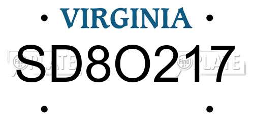 SD8O217 Virginia License Plate