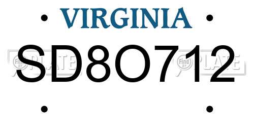 SD8O712 Virginia License Plate