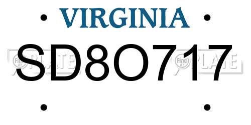 SD8O717 Virginia License Plate