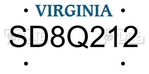 SD8Q212 Virginia License Plate