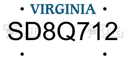 SD8Q712 Virginia License Plate