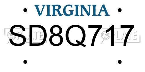 SD8Q717 Virginia License Plate