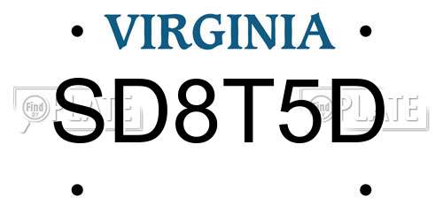 SD8T5D Virginia License Plate