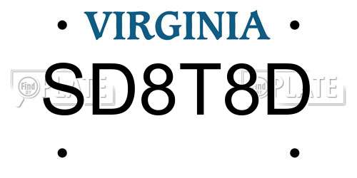 SD8T8D Virginia License Plate