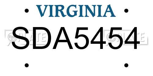 SDA5454 Virginia License Plate