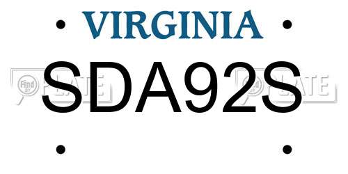 SDA92S Virginia License Plate