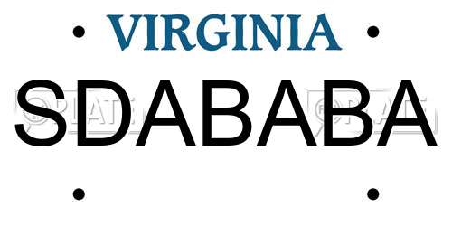 SDABABA Virginia License Plate