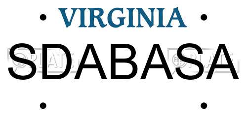 SDABASA Virginia License Plate