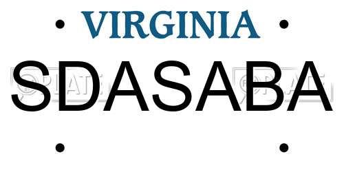 SDASABA Virginia License Plate